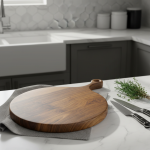 Luna Doğal Ceviz Sunum Kesme Tahtası Yuvarlak Form